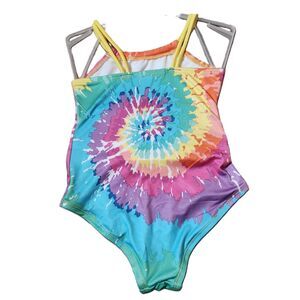 Girls 4/5 One‑Piece Swimsuit – Tie‑Dye Rainbow Print